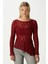Angel Asimetrik Bordo Uzun Kollu Dantel Top / Bluz 3