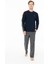 18957 Erkek Lacıvert Yuvarlak Yaka Uzun Kollu Pijama Takımı 1