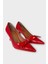 Kadın Fiyonk Tokalı Sivri Burun Topuklu Ayakkabı Kırmızı 4