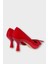 Kadın Fiyonk Tokalı Sivri Burun Topuklu Ayakkabı Kırmızı 5
