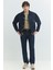 Rahat Fit Klasik Piliseli Koyu Indigo Erkek Jean Ceket 2