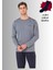 %100 Pamuklu Bisiklet Yaka Uzun Kol Düz Paça Pijama Takımı (Çorap Hediyeli) 1