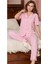 Kadın Pembe Pamuklu Çizgili Patlı Pijama Takımı 1