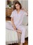 Kadın Lila Pamuklu Çizgili Patlı Pijama Takımı 1