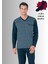 %100 Pamuklu V Yaka Uzun Kol Düz Paça Jakarlı Pijama Takımı (Çorap Hediyeli) 1