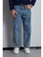 Erkek Baggy Fit Ön Dikiş Detaylı Jean Mavi 1