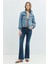 Regular Fit Yaka Leopar Desenli Orta Indigo Kadın Jean Ceket 1