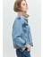 Regular Fit Yaka Leopar Desenli Orta Indigo Kadın Jean Ceket 3