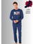%100 Pamuklu Bisiklet Yaka Uzun Kol Düz Paça Pijama Takımı (Çorap Hediyeli) 1