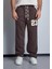 Erkek Baskılı Yıkamalı Baggy Fit Eşofman Kahverengi 2