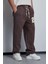 Erkek Baskılı Yıkamalı Baggy Fit Eşofman Kahverengi 3