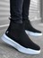 ET0150 Bağcıksız Bantlı Erkek Yüksek Taban Siyah Spor Bot 3