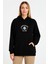 Üç Iplik Kapşonlu Ön ve Arka Baskılı Sweatshirt Hoodie- Siyah 2