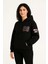 Üç Iplik Kapüşonlu Ön ve Arka Baskılı Sweatshirt Hoodie - Siyah 4