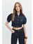 Regular Crop Fit Balon Kol Koyu Indigo Kadın Jean Ceket 1