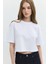 Oversize Crop Fit Bisiklet Yaka Beyaz Kadın T-Shirt 1