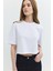 Oversize Crop Fit Bisiklet Yaka Beyaz Kadın T-Shirt 2