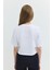 Oversize Crop Fit Bisiklet Yaka Beyaz Kadın T-Shirt 3