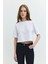 Oversize Crop Fit Bisiklet Yaka Beyaz Kadın T-Shirt 4