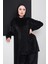 Tesettür Kapüşonlu Siyah Parlak Kadife Sweatshirt ve Geniş Paça Alt Üst Takım 2