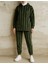 Tesettür Kadife Kumaş Çizgili Kapüşonlu Sweatshirt ve Dar Paça Pantolon Takım-Normal ve Büyük Beden 1