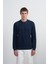 Erkek Bisiklet Yaka Basic Bol Lacivert Sweatshirt 1