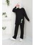 Modal Kumaş Siyah Sweatshirt ve Bol Paça Pantolon Takım – Baskılı, Normal ve Büyük Beden 1