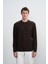 Erkek Omuz Çizgili Bisiklet Yaka Kahve Sweatshirt 1