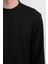 Erkek Bisiklet Yaka Çizgili Kumaş Siyah Sweatshirt 5