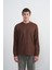 Erkek Bisiklet Yaka Çizgili Kumaş Kahve Sweatshirt 2