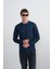 Erkek Göğüs Nakış Bisiklet Yaka Lacivert Sweatshirt 1