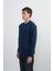 Erkek Göğüs Nakış Bisiklet Yaka Lacivert Sweatshirt 5