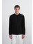 Erkek Göğüs Nakışlı Bisiklet Yaka Siyah Sweatshirt 1