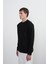 Erkek Göğüs Nakışlı Bisiklet Yaka Siyah Sweatshirt 3