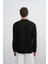 Erkek Göğüs Nakışlı Bisiklet Yaka Siyah Sweatshirt 6