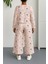 Pembe Pamuklu Penye Crop Üst ve Beli Lastikli Bol Paça Pantolon Ikili Takım - Normal ve Büyük Beden 2