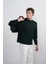 Erkek Göğüs Nakışlı Bisiklet Yaka Yeşil Sweatshirt 1