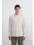 Erkek Göğüs Nakışlı Bisiklet Yaka Krem Sweatshirt 1