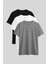 Standart Fit Basic O Yaka 3lü Paket Siyah-Beyaz-Gri Melanj Kadın T-Shirt - 97311 1