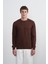 Erkek Çizgili Bisiklet Yaka Salaş Kahve Sweatshirt 1