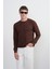 Erkek Çizgili Bisiklet Yaka Salaş Kahve Sweatshirt 5