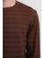 Erkek Çizgili Bisiklet Yaka Salaş Kahve Sweatshirt 6