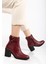 Bordo Kadın Topuklu Bot Suni Deri Terrmo Taban Yüzüdüz 2