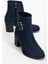 Kadın Topuklu Bot Lacivert Süet Hazır Taban Yan Tokalı 1