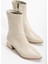 Kadın Kısa Topuklu Bot Bej Rugan Yüzü Dikişli 1