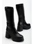 Siyah Kadın Platform Topuklu Çizme Diz Altı Suni Deri Kemer Tokalı 1