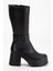 Siyah Kadın Platform Topuklu Çizme Diz Altı Suni Deri Kemer Tokalı 3