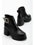 Siyah Kadın Platform Topuklu Bot Tokalı Suni Deri 1