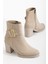 Kadın Topuklu Bot Bej Süet Hazır Taban Yan Tokalı 1