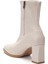 Bej Kadın Topuklu Bot Streç Suni Deri Küt Burunlu Kalın Topuklu 5